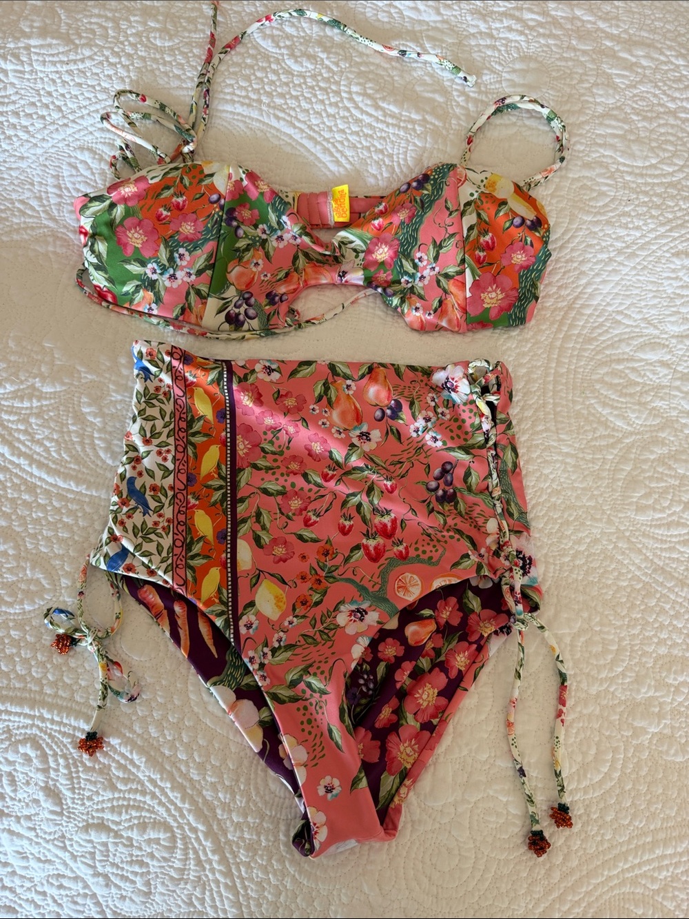 Agua Bendita Floral Pink High-Waist two piece Swimsuit